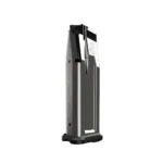 Check-Mate Staccato 2011 stainless steel handgun magazine, angled front view with black baseplate