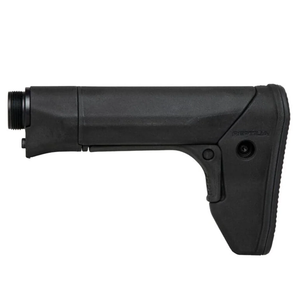 primary-55693 Reptilia RECC-E black carbine stock, right-side view with angled buttpad and adjustment lever