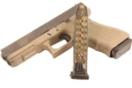 Elite Tactical Systems Glock 17 Magazine, clear magazine beside tan pistol in left-side view