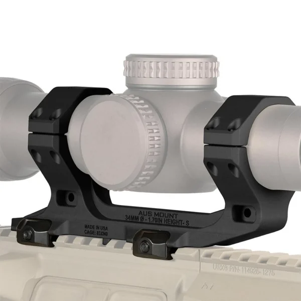 Reptilia AUS Mount, black mount shown from right side holding a scope on a rail