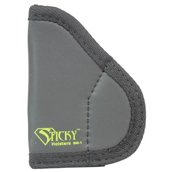 Sticky Holsters Small Sticky Pocket Holster, black and gray front view with green logo