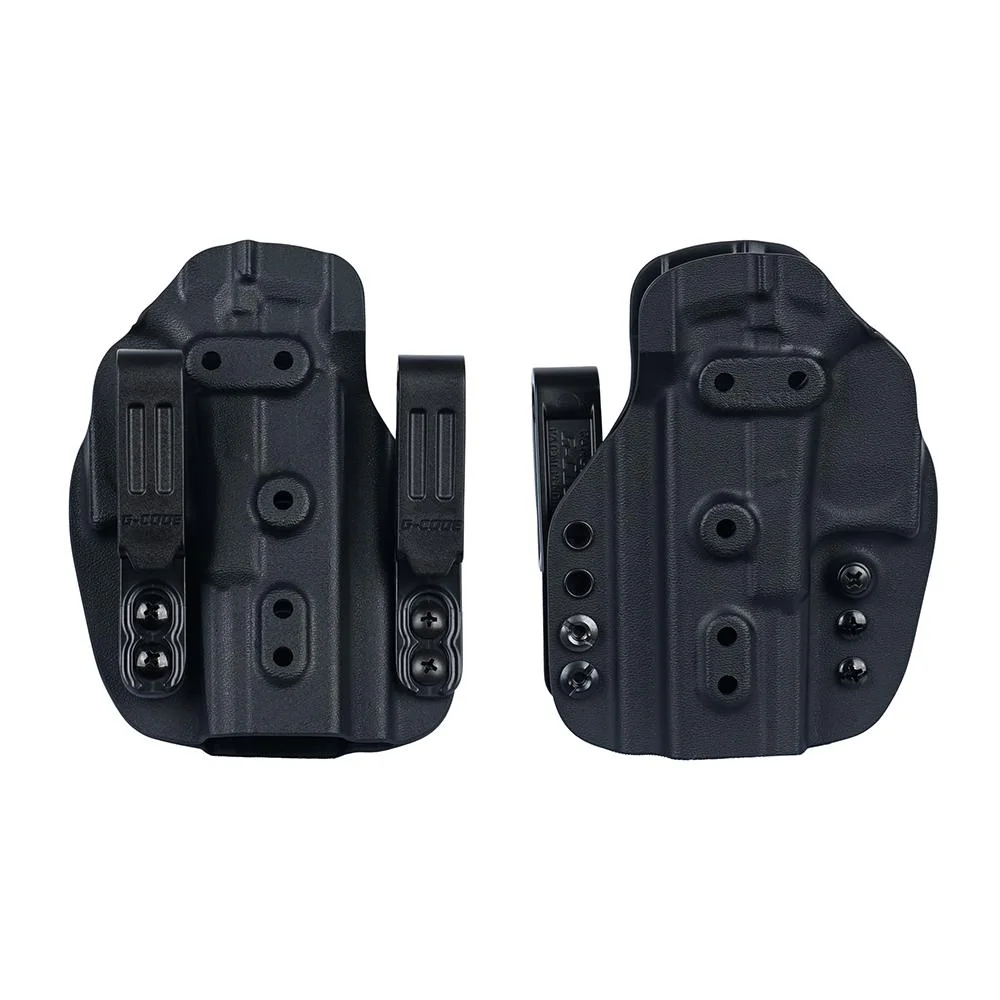 primary-55731 G-CODE PRIME CARRY FITS P365XL, black holster shown from front and back with belt clips