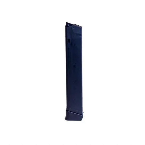 KCI USA Glock Gen 2 magazine, black extended magazine shown upright from the side