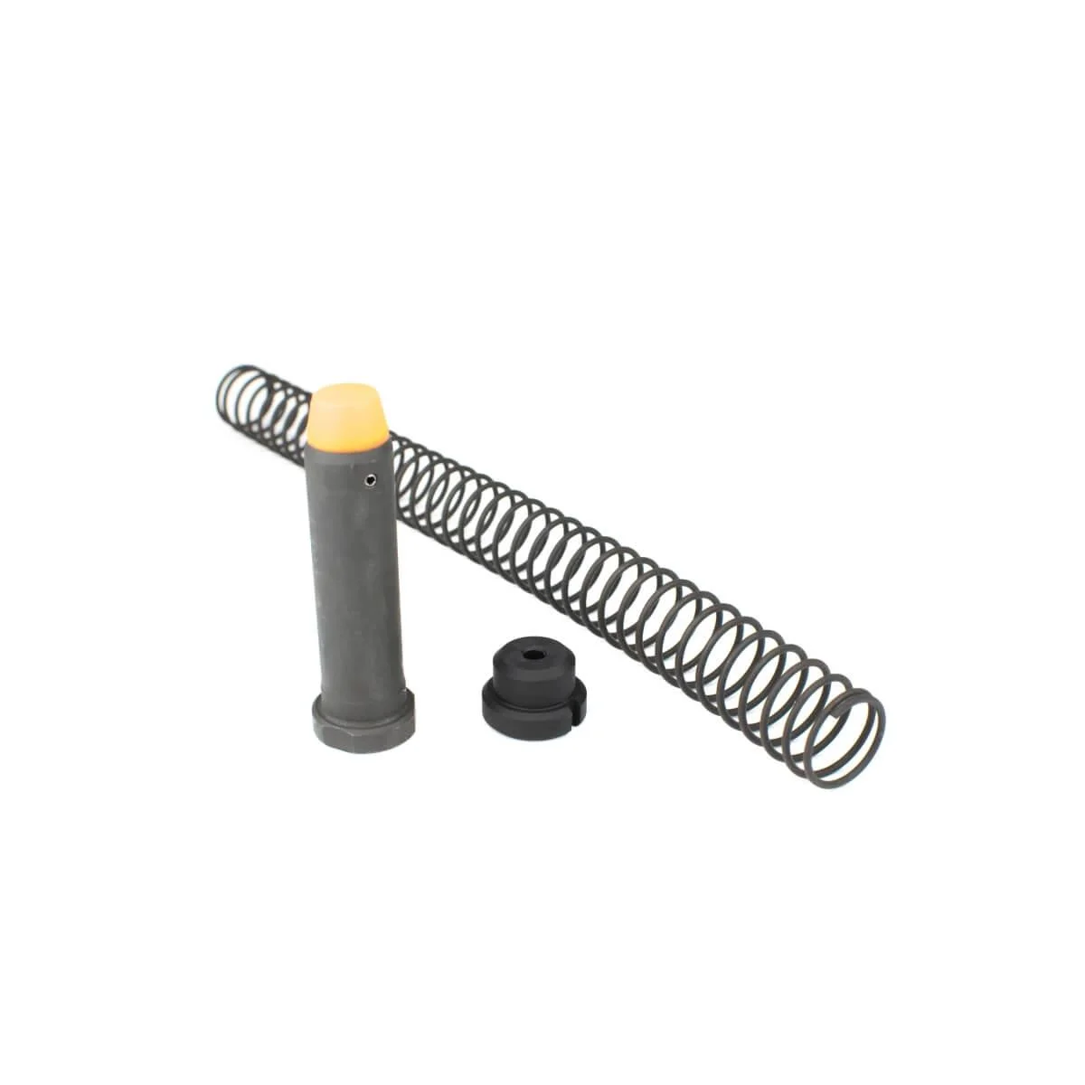 primary-55749 Angstadt Arms Buffer Kit, black buffer, coiled spring and spacer laid out separately