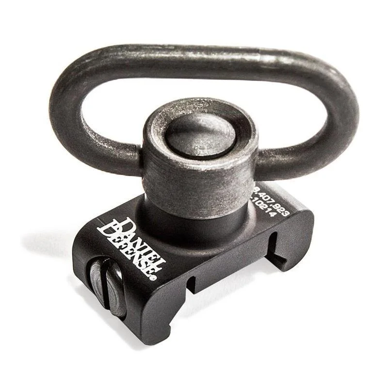 primary-55750 Daniel Defense Rail Mount QD Swivel Attachment Point, angled view of black mount and swivel