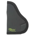 Sticky Holsters Medium Sticky Pocket Holster, black front view with green logo