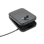 SnapSafe Large Lockbox Keyed, black, angled top view with open lid, foam lining, key and cable