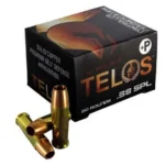 G2 Research Inc. G2 Telos ammunition box with four brass cartridges, angled view
