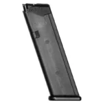 KCI USA Glock 17 Gen 2 Handgun Magazine, angled view of black magazine with metal feed lips