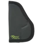 Sticky Holsters Medium Sticky Pocket Holster, black holster in side view with stitched edging and logo