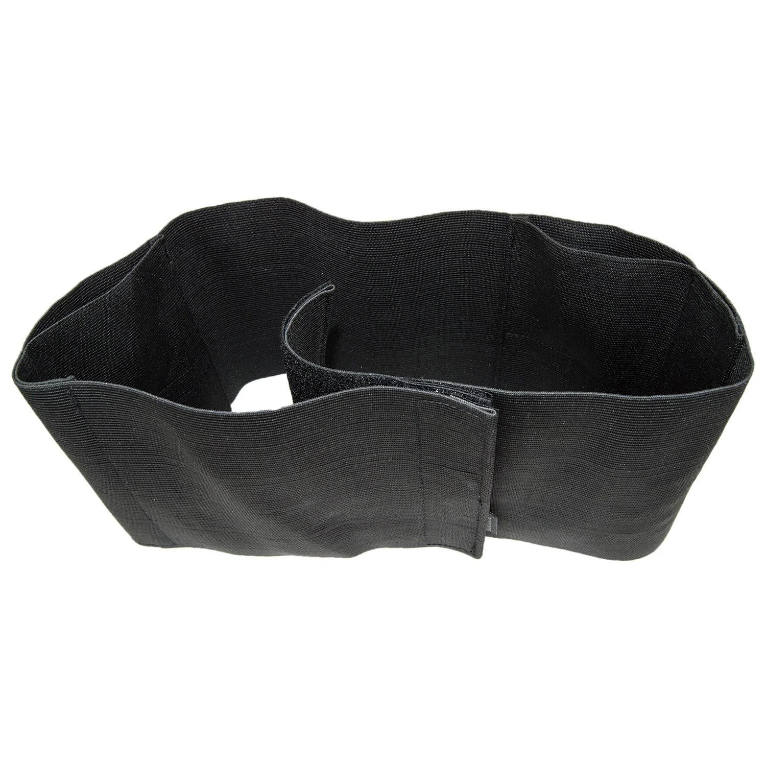 primary-55825 Bulldog Deluxe Belly Band Holster laid open in black with wraparound strap and pockets