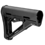 MAGPUL CTR CARB STK MIL-SPEC BLK, black angled side view with adjustment lever and sling slots
