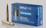 Prvi Partizan PPU ammunition, blue box with three brass cartridges displayed in front