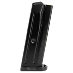 Rost Martin RM1C Handgun Magazine, angled front view of black metal magazine with base plate