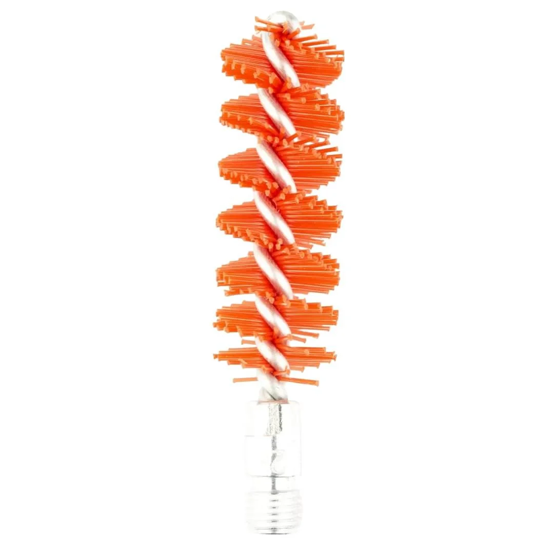 primary-55896 Birchwood Casey Nylon Bore Brush, orange spiral bristles on a white stem