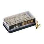Global Ordnance Belom Handgun Ammunition, open black box with brass cartridges and two loose rounds