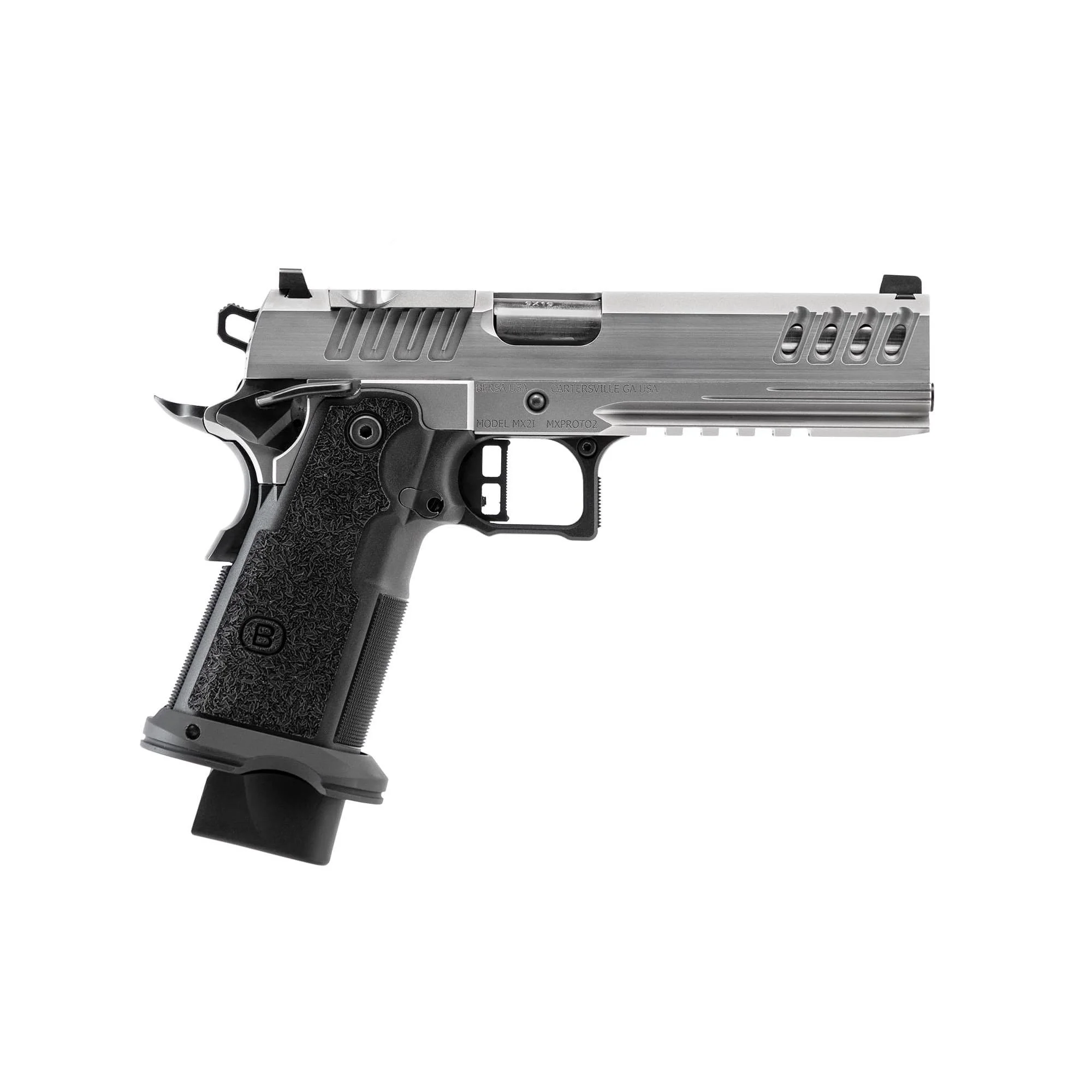 primary-55910 Bersa USA Bersa M2XI 1911 DS Handgun 9mm Luger 18(1)&22(1)rd Magazine 5" Barrel Stainless Steel Optics Ready Night Sights