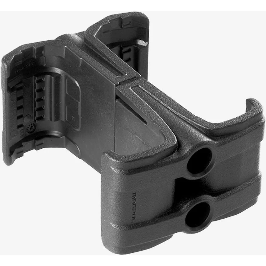 primary-55918 MAGPUL MAGLINK MAG COUPLER, angled view in black with twin circular openings and clamp