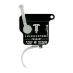 TriggerTech Rem 700 Primary Curved Trigger, side view with black housing and silver curved trigger