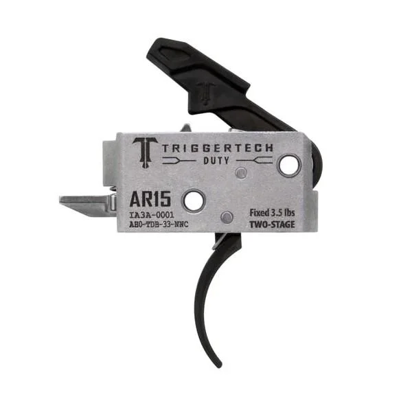 TriggerTech AR Duty Trigger two-stage curved black trigger, side view in silver housing