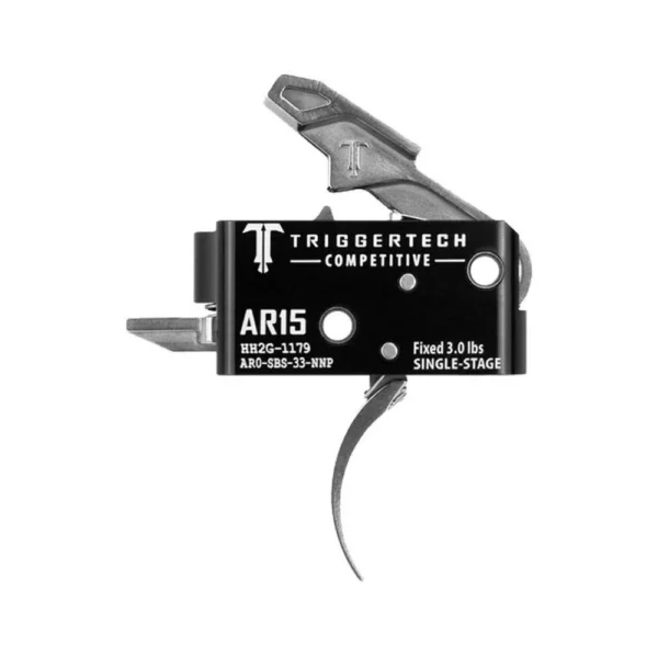 TriggerTech AR15 Single-Stage Competitive Pro Curved Trigger Silver, black housing, side view