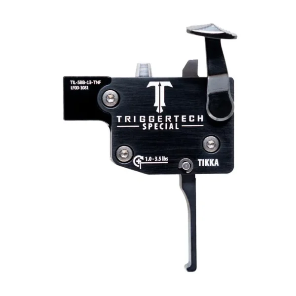 TriggerTech Special Tikka Rifle Trigger, black left-side view with flat trigger blade