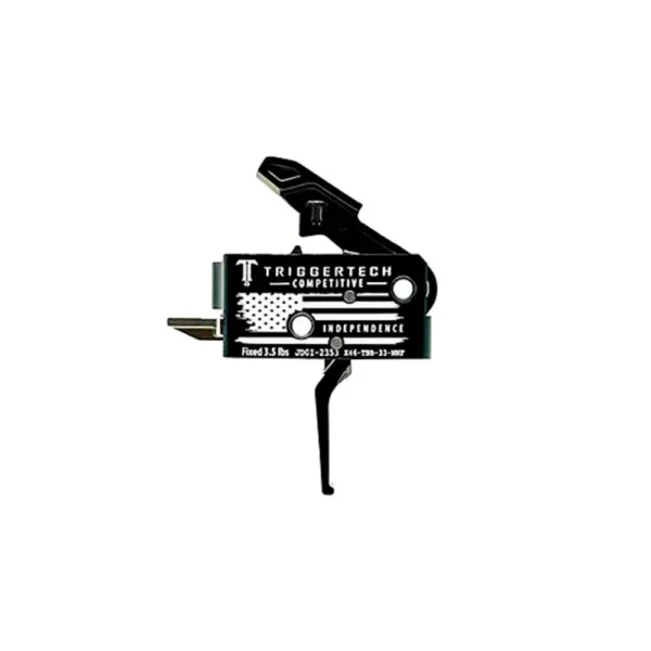 TriggerTech AR15 Competition Flat trigger assembly, side view, black housing and flat trigger