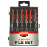 Birchwood Casey Gunsmithing File Set, six black files with red handles in clear case