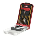 Birchwood Casey 21 Piece Rifle Cleaning Kit, open red case with rods, brushes and handle