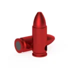 Birchwood Casey Duracap Training Rounds 9mm Luger 6/ct two red rounds, one upright and one on side