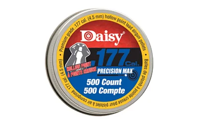 DAISY 177CAL HP PELLETS 500CT TIN, round metal tin with yellow, red and blue lid label