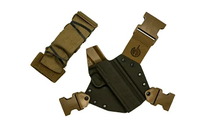 primary-5685 GunfightersINC GFI Kenai RH 1911 With Rail, olive gray holster with coyote harness straps