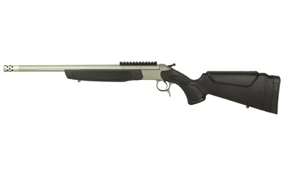CVA Scout TD Single Shot Rifle, side view with stainless barrel and black stock