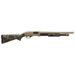 Winchester SXP Defender Shotgun, FDE and woodland camo, right-side view with black pump