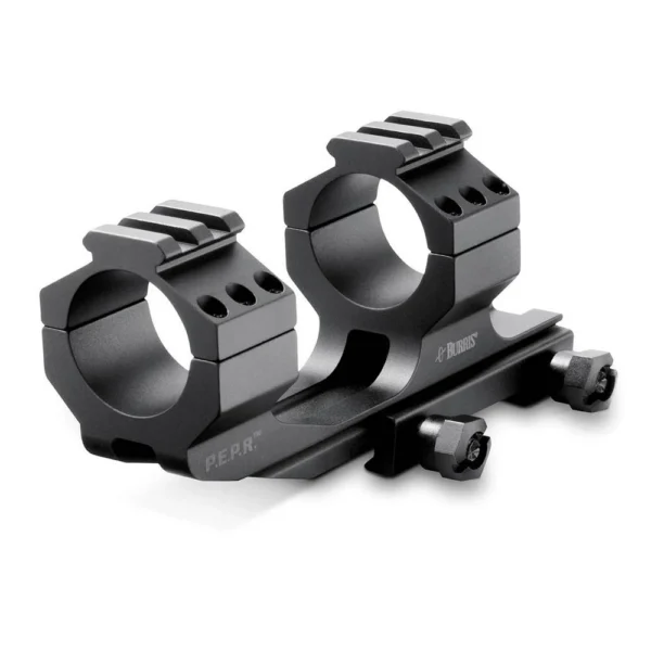 Burris AR-P.E.P.R. Scope Mount, matte black angled view with twin rings and Picatinny tops