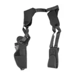 Uncle Mike's U/M PRO PAK VERT SHDLR HLSTR SZ 15 R black front view with shoulder harness and pouches
