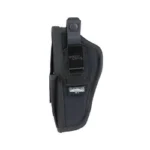 Uncle Mike's U/M AMB HIP HLSTR W/PCH SZ 5 BLK black hip holster, side view with retention strap