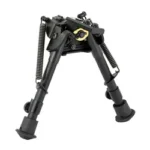 HARRIS BIPOD ROT SELF LVL MLOK black bipod in front view with extended legs and rubber feet