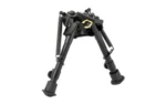 HARRIS BIPOD ROT SELF LVL MLOK black bipod in front view with extended legs and rubber feet