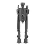 HARRIS BIPOD 9-13 ROTATE SELF LEVEL black, folded front view with adjustable legs and rubber feet