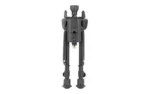 HARRIS BIPOD 9-13 ROTATE SELF LEVEL black, folded front view with adjustable legs and rubber feet