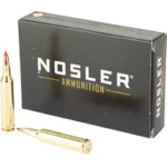 NOSLER 7MM Rem Mag 160gr BT, black ammunition box with two brass cartridges