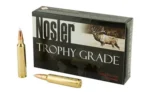 Nosler 30NOS AB, green Trophy Grade box with two brass cartridges visible