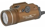 Streamlight TLR-1 HL FDE Brown weapon light, side view with round lens and control switch