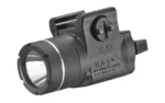 Streamlight TLR-3 black tactical light, front-left view with round lens and rail mount