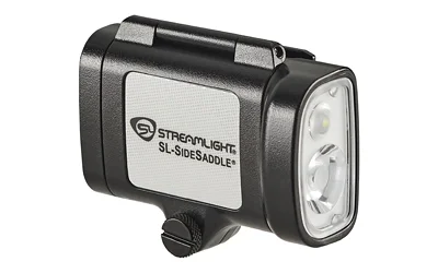primary-6442 Streamlight SL-SIDESADDLE hard hat light, black angled front view with dual LEDs and silver side panel