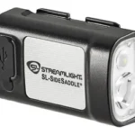 Streamlight SL-SIDESADDLE USB hard hat light, black angled front view with dual LEDs and USB cover