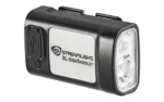 Streamlight SL-SIDESADDLE USB hard hat light, black angled front view with dual LEDs and USB cover