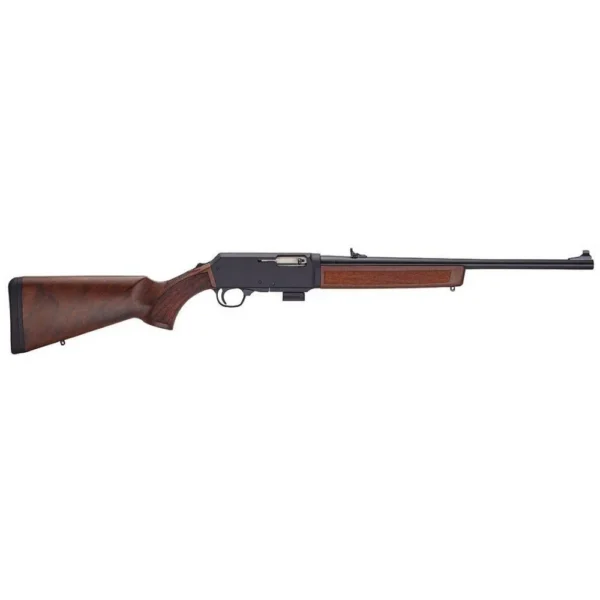 Henry Homesteader Rifle walnut and black rifle, left-side view with detached magazine