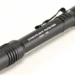Streamlight ProTac 2AA LED, black angled view with pocket clip, textured body and front lens